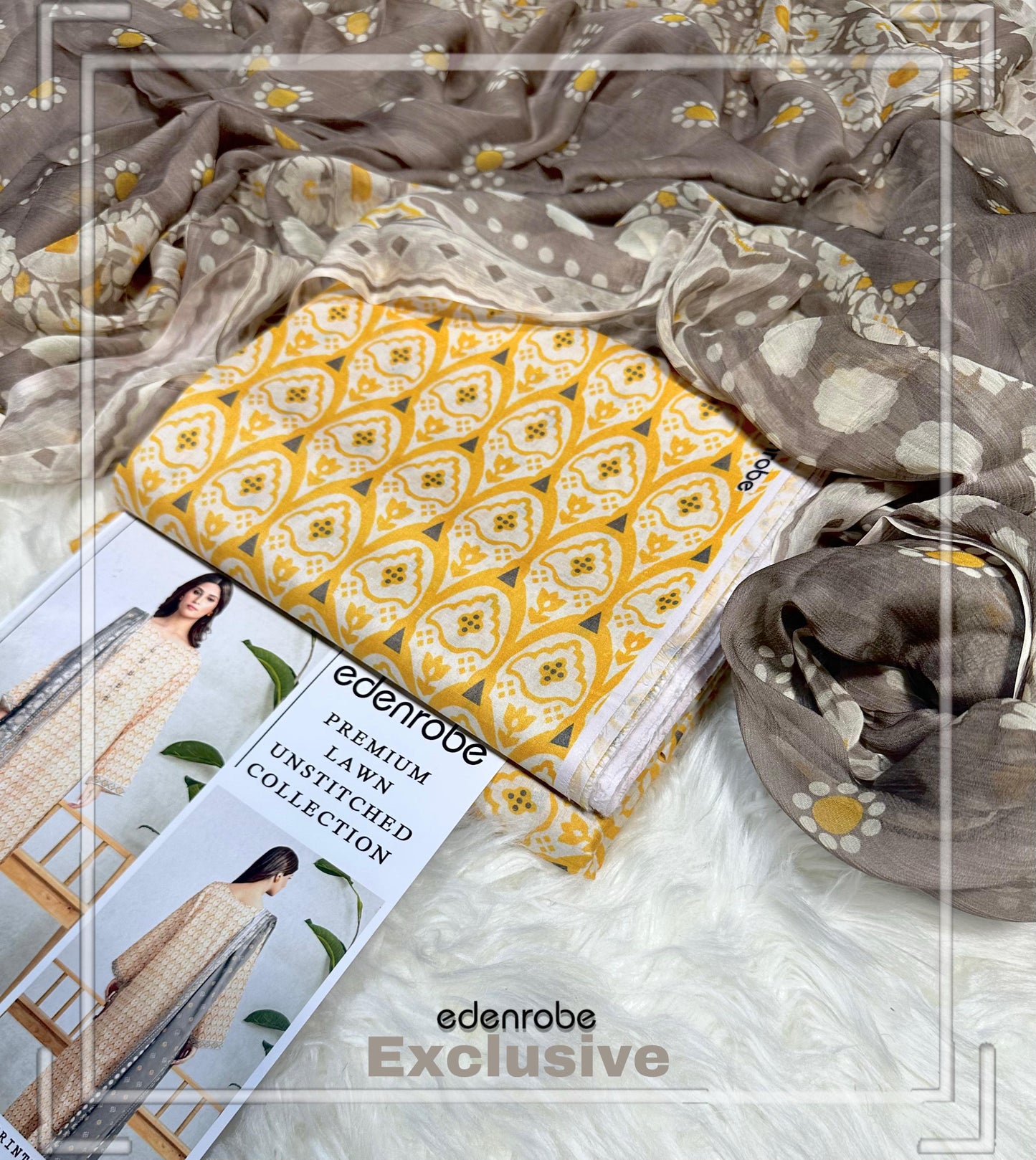 Edenrobe Original 3PC Printed Lawn Suit | 2025 Premium Collection
