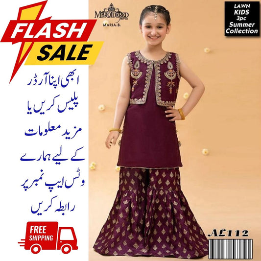 Girls 3Pc Embroidered Unstiched  Suits with Dupatta