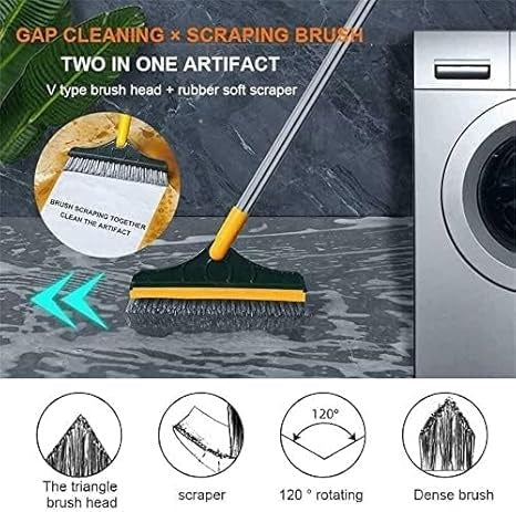 2-in-1 Floor Scrubber Brush with Squeegee