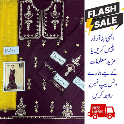 Girls 3Pc Embroidered Unstiched  Suits with Dupatta