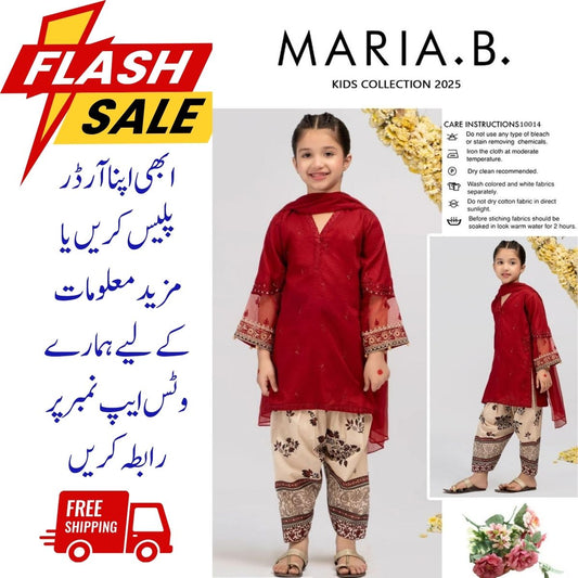 Girls Lawn Embroidered Shirt and Trouser Suit 3Pcs