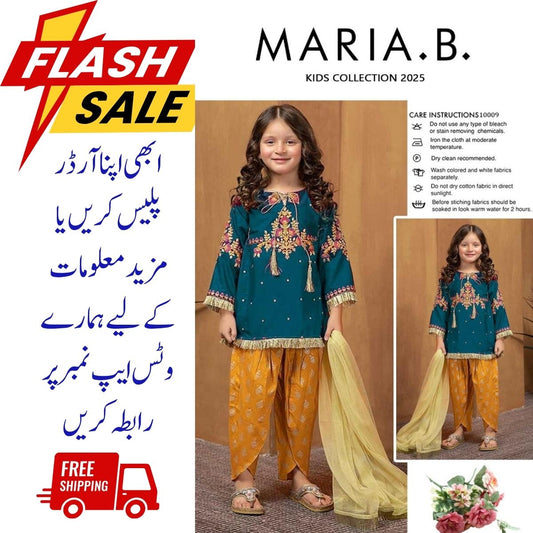 Girls Lawn Embroidered Shirt and Trouser Suit 3Pcs